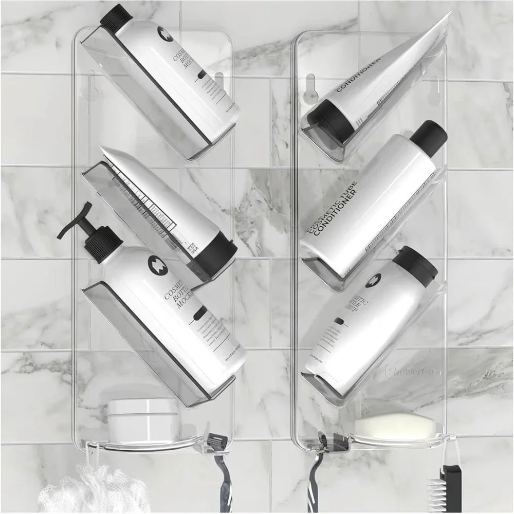 ShowerGem Caddy and Organizer Set of 2 Clear Bathroom Shower‎ Storage Rack New